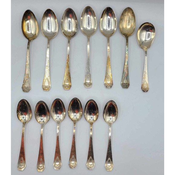 Antique 24pc Rogers Bros XS Triple Silver Plated Monogrammed A Heraldic Flatware - Picture 10 of 14